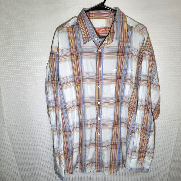 Bugatchi Uomo XXL Shirt Men’s Plaid Cotton Long Sleeve Made Korea Embroidered - Picture 1 of 8